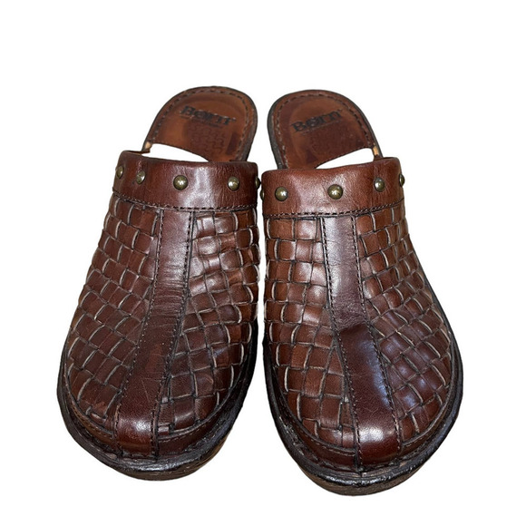 Women’s Born Brown Woven Leather With Metal Studded Clogs - Picture 2 of 7